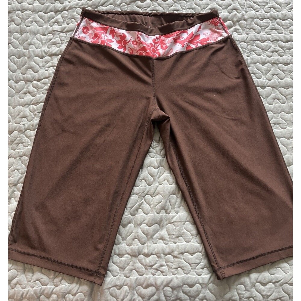 DANSKIN NOW Womens Capri Leggings size S 4/6 Brown /w Floral Band Wide Leg NEW